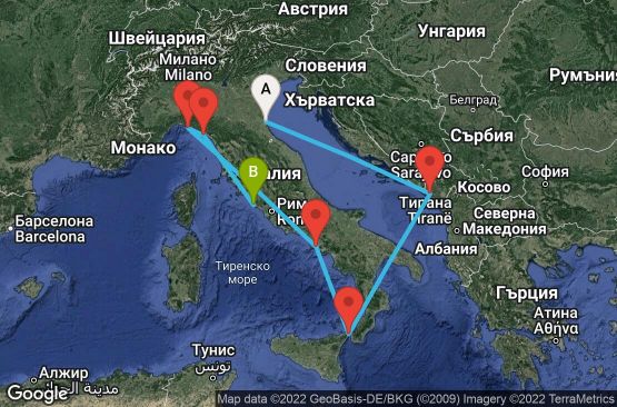 Маршрут на круиз 9 дни Италия, Черна гора - 09M211