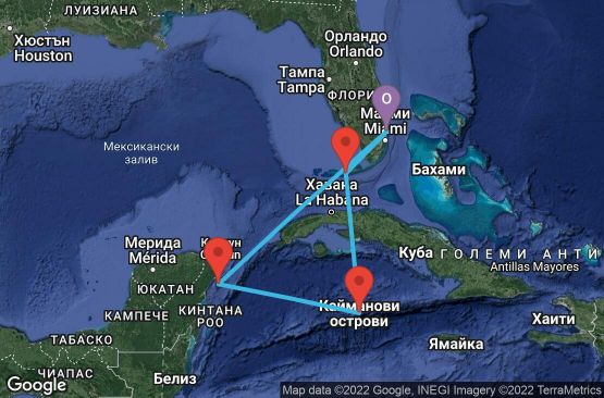 Маршрут на круиз 6 дни САЩ, Каймановите острови, Мексико - 06W136