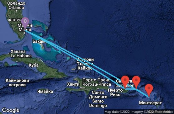 Маршрут на круиз 7 дни САЩ, Пуерто Рико, Вирджински острови (Великобритания), Сейнт Китс и Невис - 07E297