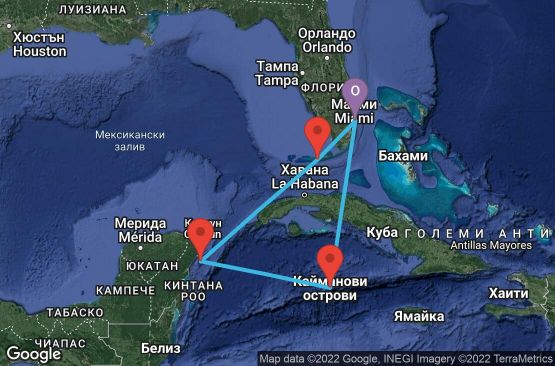 Маршрут на круиз 6 дни САЩ, Мексико, Каймановите острови - 06W137