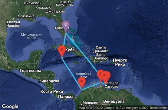 Маршрут на круиз 11 дни САЩ, Каймановите острови, Колумбия, Аруба, Холандски Антили - 11D060