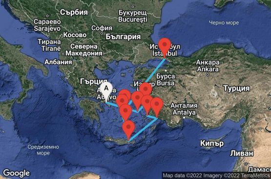 Маршрут на круиз 11 дни Гърция, Турция, България, Румъния, Украйна - 11U071