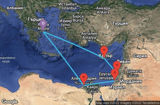Маршрут на круиз 11 дни Гърция, Кипър, Израел, Египет - 11U070