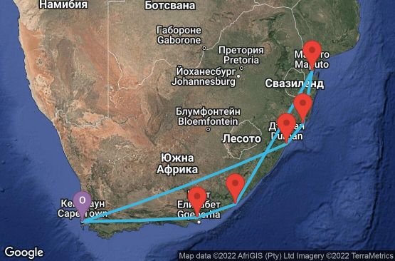 Маршрут на круиз 14 дни Южна Африка, Мозамбик - 14U109