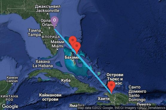 Маршрут на круиз 6 дни САЩ, Бахамските острови, Ямайка, Хаити - 06W150