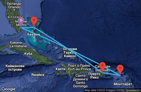 Маршрут на круиз 7 дни САЩ, Бахамските острови, Пуерто Рико, Холандски Антили - 07E316