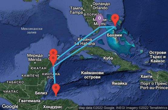 Маршрут на круиз 7 дни САЩ, Мексико, Хондурас, Бахамските острови - 07W470