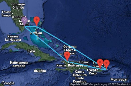 Маршрут на круиз 7 дни САЩ, Хаити, Пуерто Рико, Вирджински острови (САЩ), Бахамските острови - 07E315