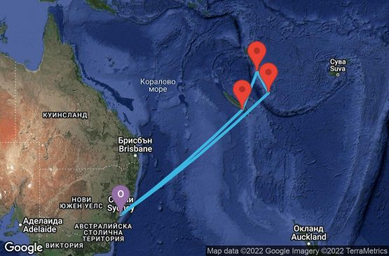 Маршрут на круиз 9 дни Австралия, Нова Каледония, Вануату - 09K125