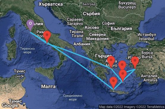 Маршрут на круиз 9 дни Италия, Гърция, Турция - 09M205