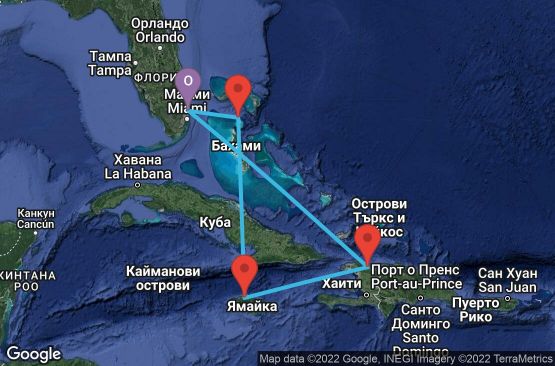 Маршрут на круиз 6 дни САЩ, Бахамските острови, Ямайка, Хаити - 06W144