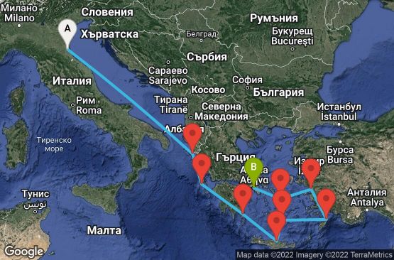 Маршрут на круиз 10 дни Италия, Гърция, Турция - 10M274