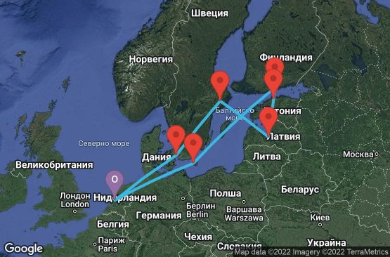 Маршрут на круиз 12 дни Холандия, Германия, Финландия, Русия, Естония, Швеция, Дания - 12U305