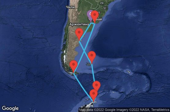 Маршрут на круиз 17 дни Аржентина, Уругвай, Антарктика, Великобритания - 17F004