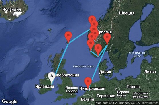Маршрут на круиз 14 дни Ирландия, Великобритания, Норвегия, Холандия - 14U110