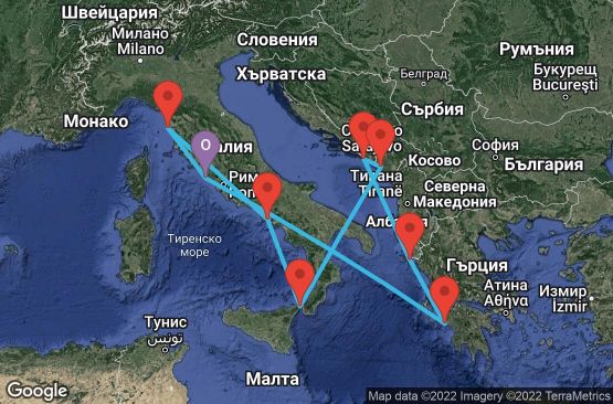 Маршрут на круиз 10 дни Италия, Хърватска, Черна гора, Гърция - 10M285