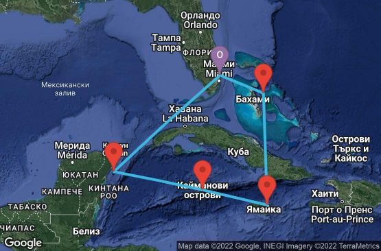 Маршрут на круиз 7 дни САЩ, Бахамските острови, Ямайка, Каймановите острови, Мексико - 07W459