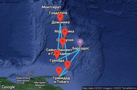 Маршрут на круиз 7 дни Барбадос, Сейнт Лусия, Сейнт Винсент и Гренадини, Доминика, Гренада - 07D337