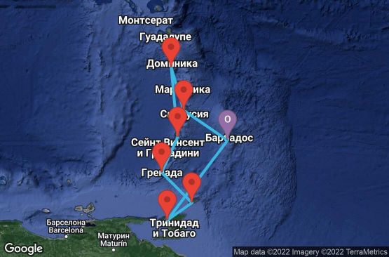 Маршрут на круиз 7 дни Барбадос, Гренада, Сейнт Винсент и Гренадини, Доминика, Сейнт Лусия - 07D338