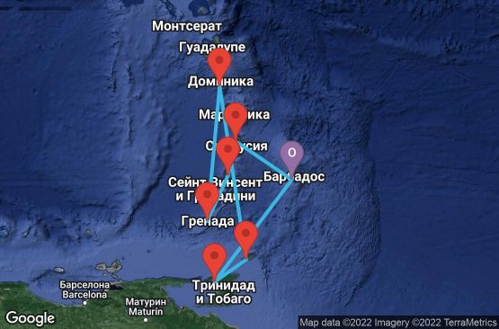 Маршрут на круиз 7 дни Барбадос, Доминика, Гренада, Сейнт Винсент и Гренадини, Сейнт Лусия - 07D340