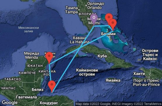 Маршрут на круиз 7 дни САЩ, Хондурас, Мексико, Бахамските острови - 07W466