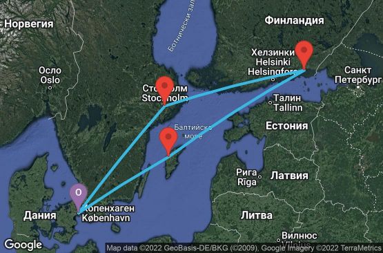Маршрут на круиз 7 дни Дания, Швеция, Естония, Русия, Финландия - 07U132