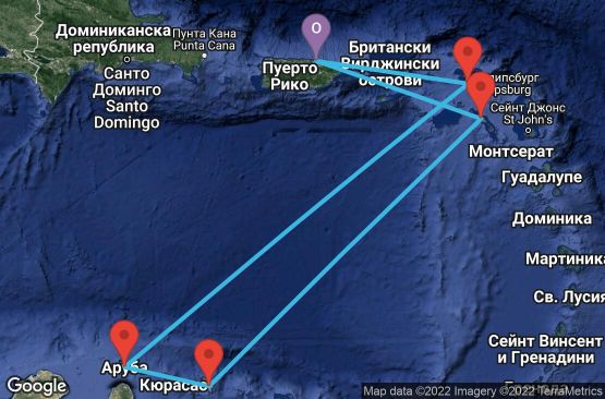 Маршрут на круиз 7 дни Пуерто Рико, Холандски Антили, Аруба, Сейнт Китс и Невис - 07D324
