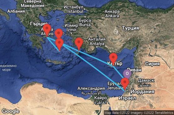 Маршрут на круиз 8 дни Израел, Кипър, Гърция - 08M126