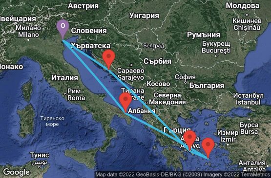 Маршрут на круиз 7 дни Италия, Гърция, Хърватска - UOGS