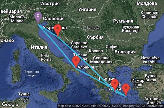 Маршрут на круиз 7 дни Италия, Гърция, Хърватска - UOGW