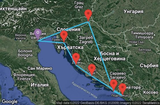 Маршрут на круиз 7 дни Италия, Хърватска, Черна гора - 07M558