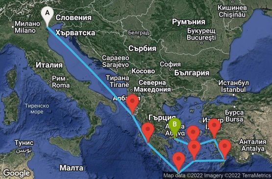 Маршрут на круиз 9 дни Италия, Гърция, Турция - 09M242