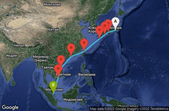 Маршрут на круиз 17 дни Япония, Тайван, Хонг Конг, Виетнам, Сингапур - 17I011