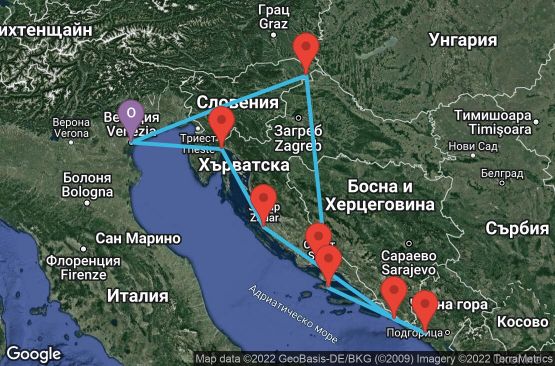 Маршрут на круиз 9 дни Италия, Хърватска, Черна гора - 09M243