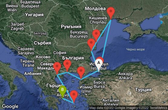 Маршрут на круиз 11 дни Турция, България, Румъния, Украйна, Гърция - 11U098
