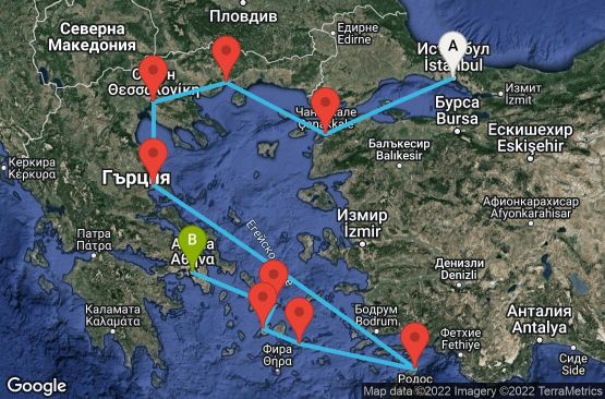 Маршрут на круиз 10 дни Турция, Гърция - 10M305