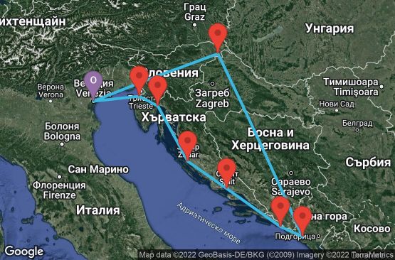 Маршрут на круиз 8 дни Италия, Словения, Хърватска, Черна гора - 08M129