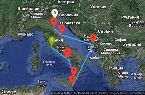 Маршрут на круиз 10 дни Италия, Черна гора - 10M306