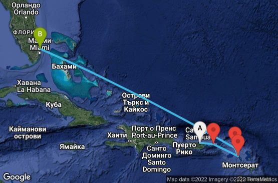 Маршрут на круиз 6 дни Пуерто Рико, Вирджински острови (САЩ), Сейнт Китс и Невис, Холандски Антили, САЩ - 06R023
