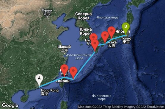 Маршрут на круиз 12 дни Хонг Конг, Тайван, Япония - 12I055
