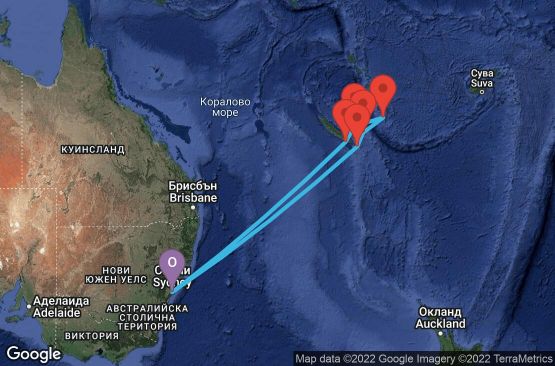 Маршрут на круиз 10 дни Австралия, Нова Каледония, Вануату - 10K156