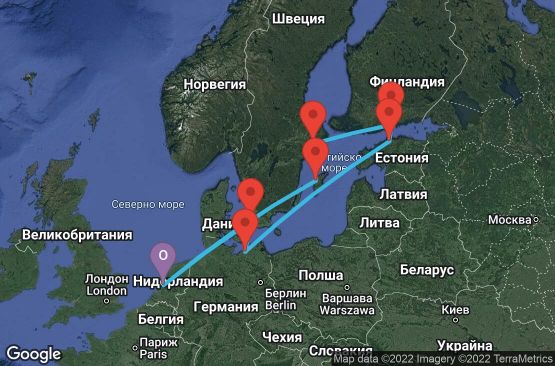 Маршрут на круиз 12 дни Холандия, Германия, Естония, Русия, Швеция, Дания - 12U339