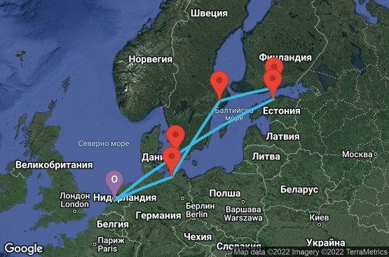 Маршрут на круиз 12 дни Холандия, Германия, Швеция, Естония, Русия, Финландия, Дания - 12U345