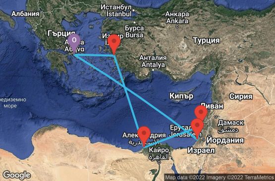 Маршрут на круиз 10 дни Гърция, Израел, Египет, Турция - 10U099