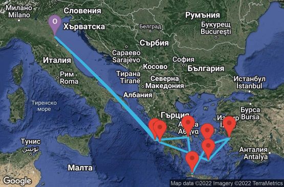 Маршрут на круиз 10 дни Италия, Гърция, Турция - 10M316