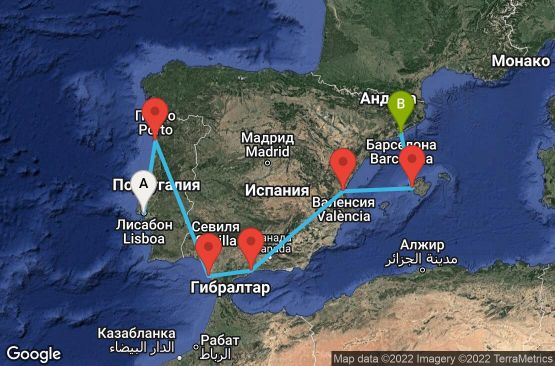 Маршрут на круиз 9 дни Португалия, Испания - 09M255