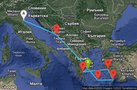 Маршрут на круиз 7 дни Италия, Хърватска, Гърция, Турция - 07M671