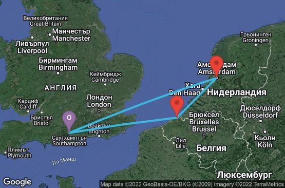 Маршрут на круиз 4 дни Великобритания, Холандия, Белгия - 04U034