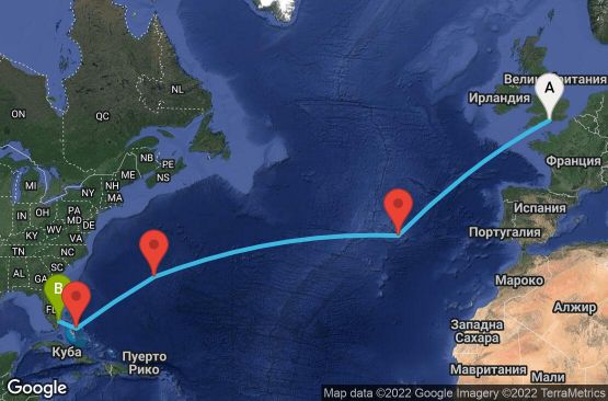 Маршрут на круиз 11 дни Великобритания, Португалия, Бермудските острови, Бахамските острови, САЩ - 11T013