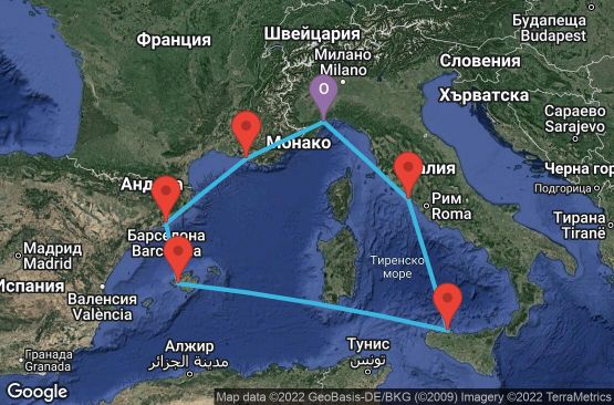 Маршрут на круиз 7 дни Италия, Франция, Испания - SVN07555